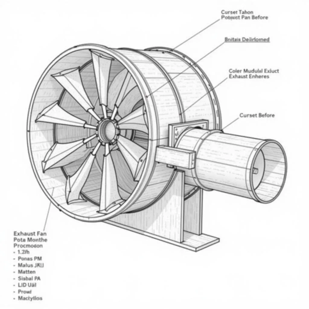 Bản vẽ CAD quạt hút công nghiệp hiển thị chi tiết kỹ thuật