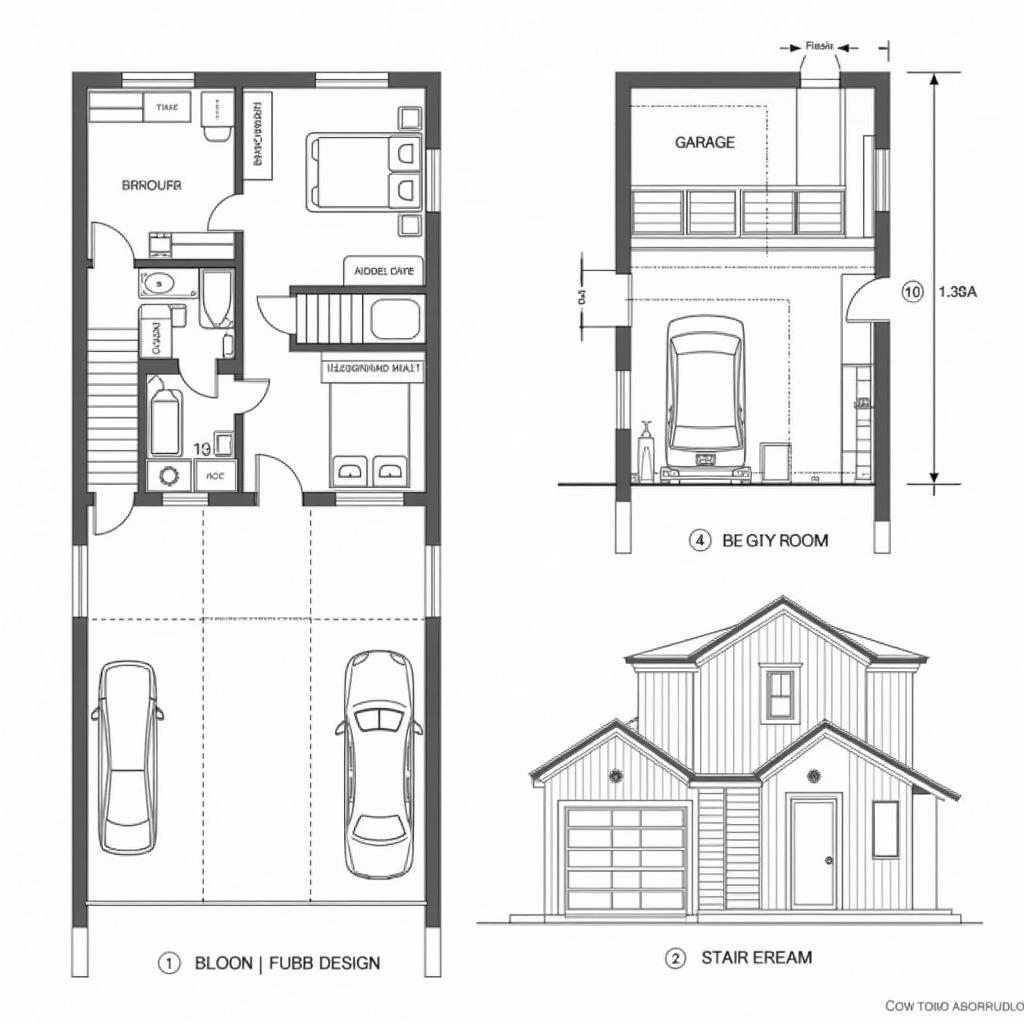 Bản vẽ biệt thự mini 2 tầng có gara