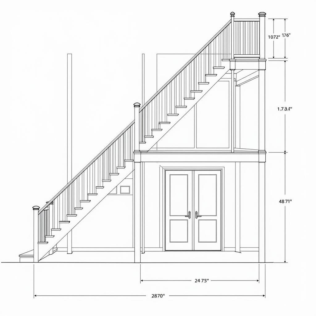 Bản vẽ CAD cầu thang tầng trệt 2 vế kiến trúc hiện đại