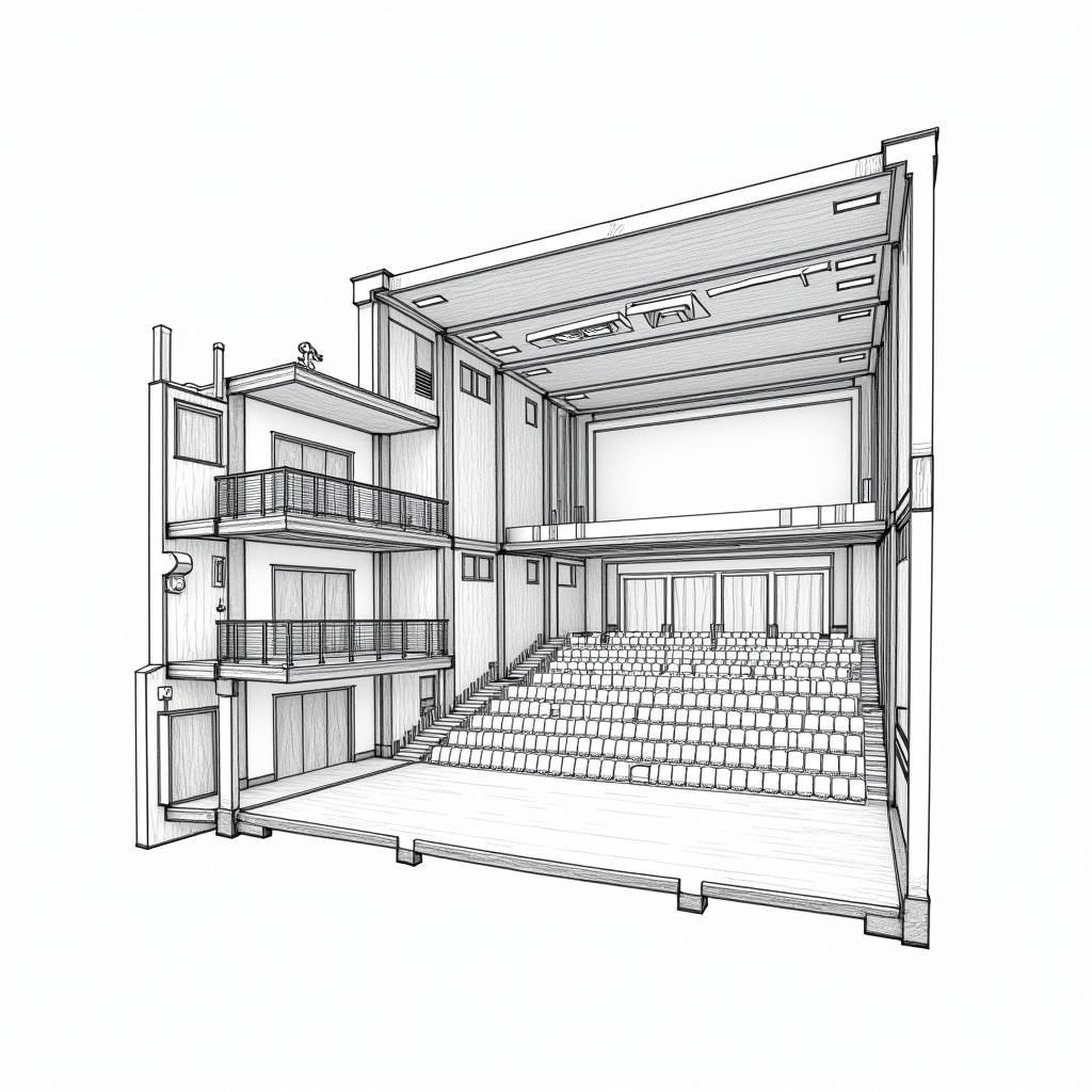 Mặt cắt nhà hát thể hiện chi tiết kết cấu