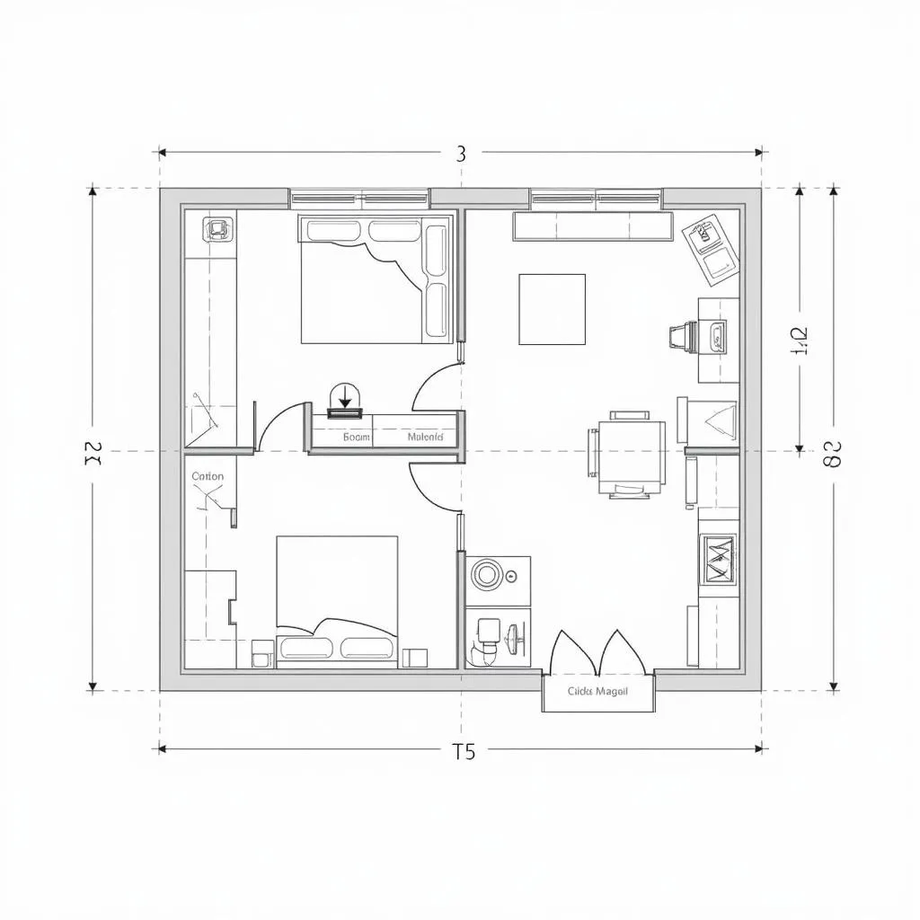 Bản vẽ CAD nhà cấp 4 có gác lửng 5x15m - mặt bằng