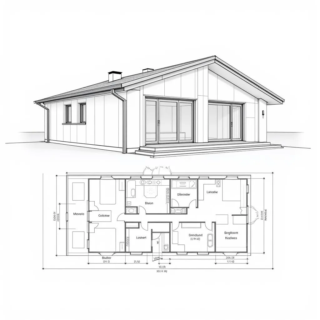 Bản vẽ CAD nhà cấp 4 mái thái hiện đại