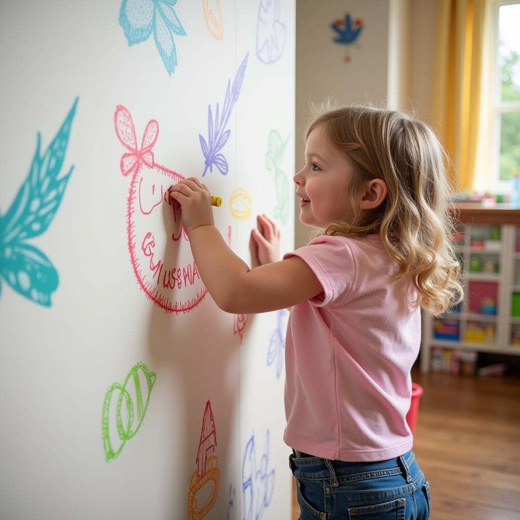 Child Enjoying Drawing on a Wall