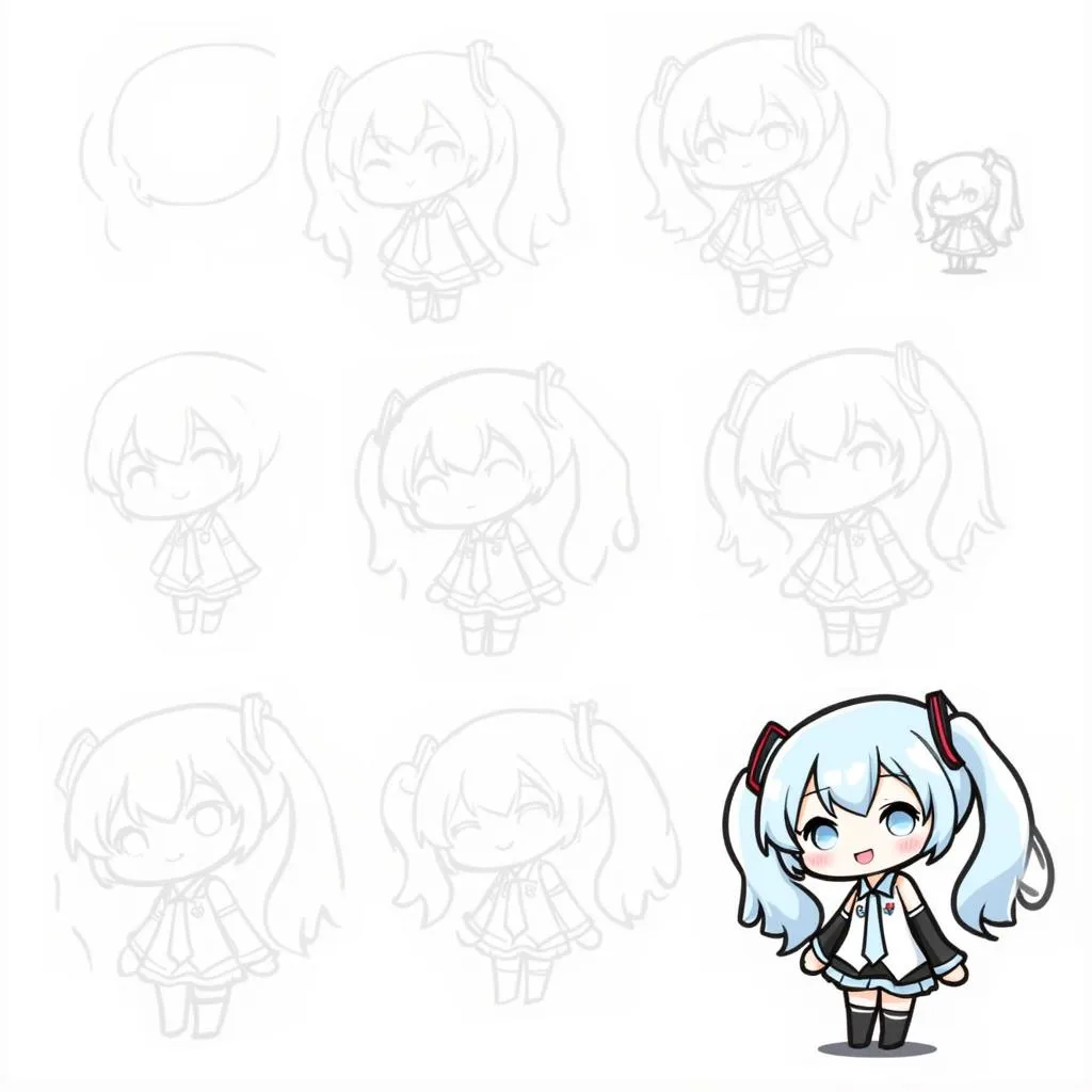 Hướng dẫn từng bước vẽ Miku chibi đơn giản