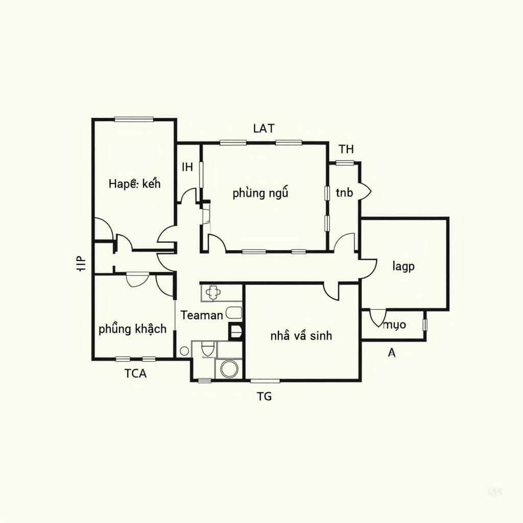 Sơ đồ nhà với các phòng được phân chia rõ ràng