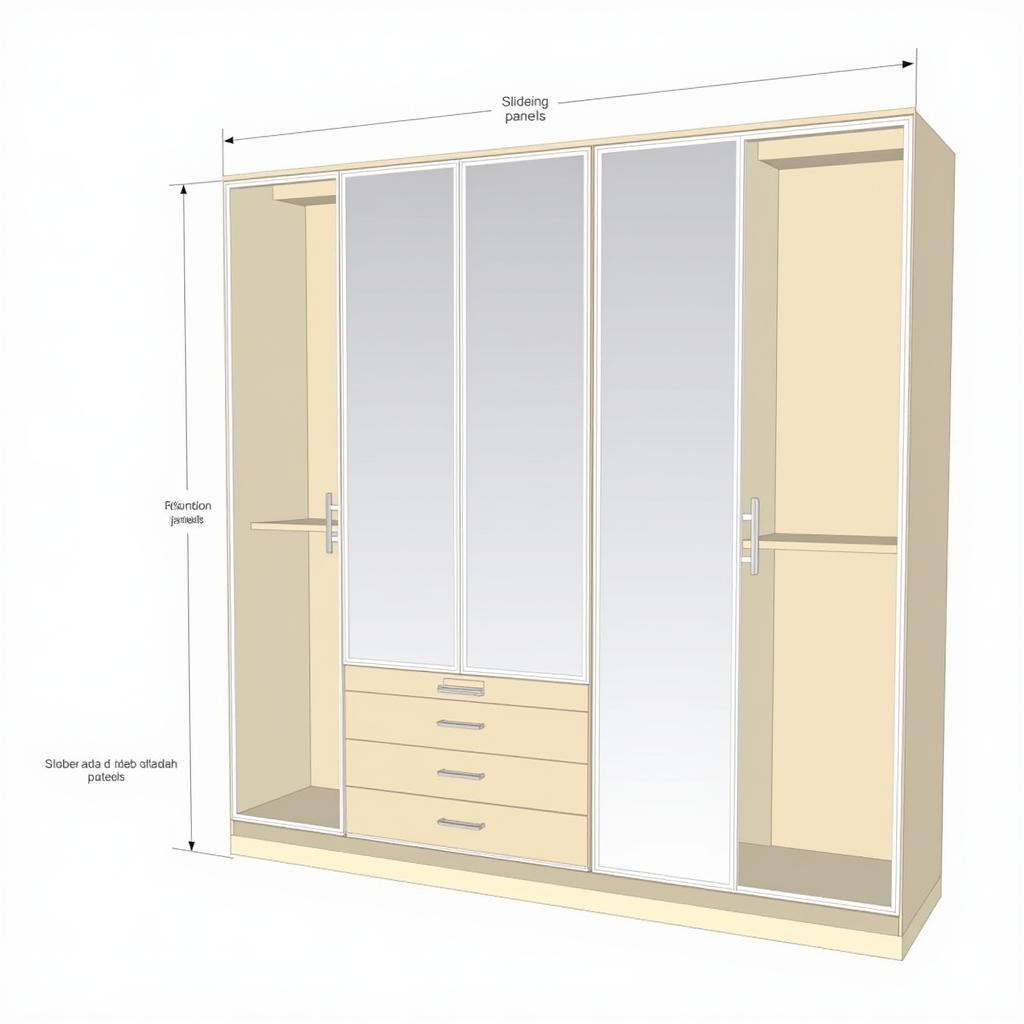 Tủ áo 4 cánh CAD phòng ngủ nhỏ