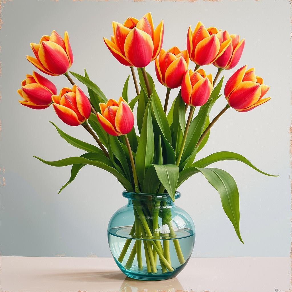 Bức tranh bình hoa tulip hoàn thiện