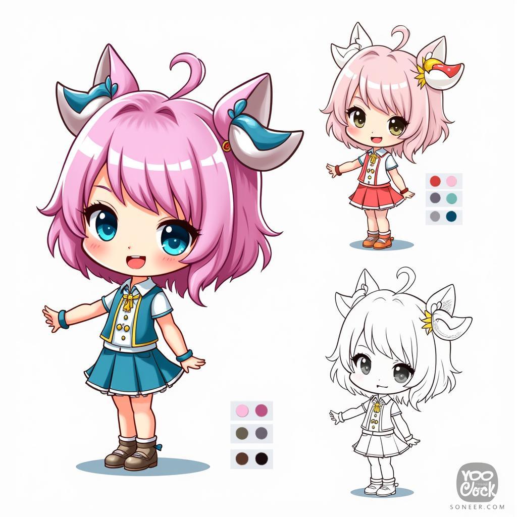 Vẽ búp bê chibi với màu sắc