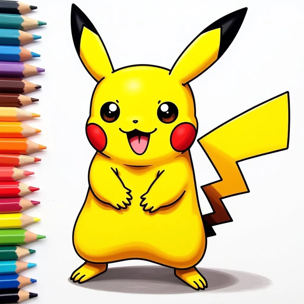 Vẽ Pikachu bằng bút chì màu