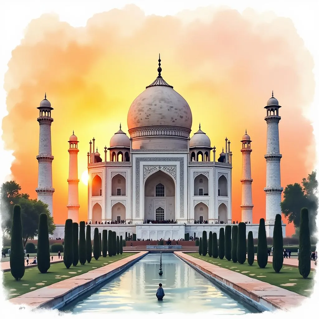 Vẽ tranh di tích lịch sử Taj Mahal