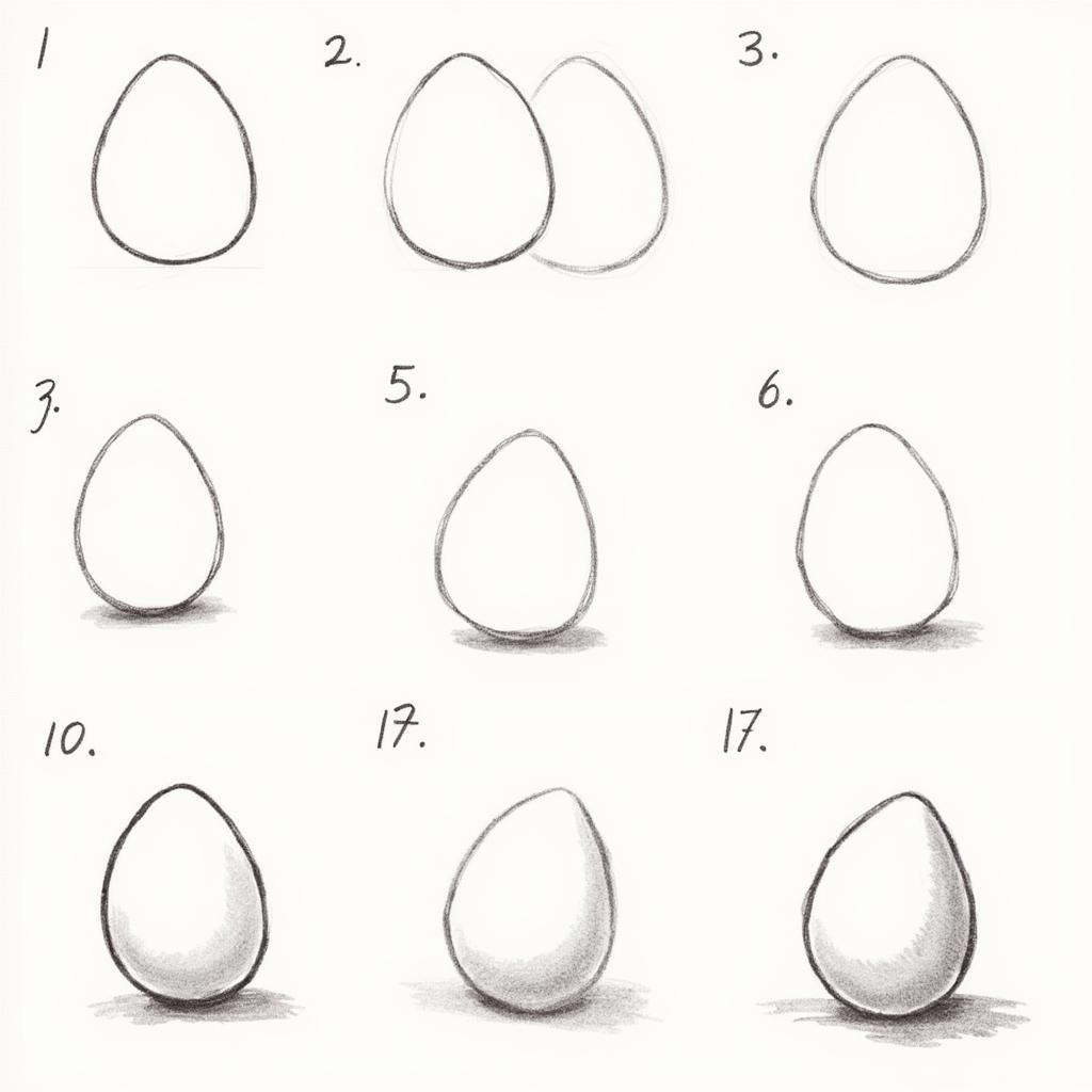 Bài giảng điện tử vẽ trứng lớp 4: Hình ảnh minh họa các bước vẽ quả trứng từ phác thảo đến hoàn thiện, kèm theo chú thích chi tiết.