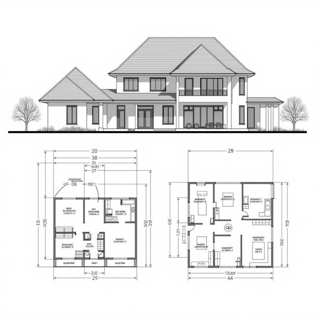 Bản vẽ CAD nhà 2 tầng mái thái hiện đại