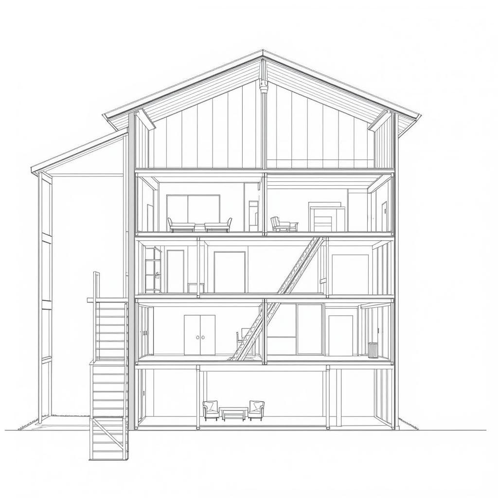 Bản vẽ CAD nhà ống 5x15 mặt cắt