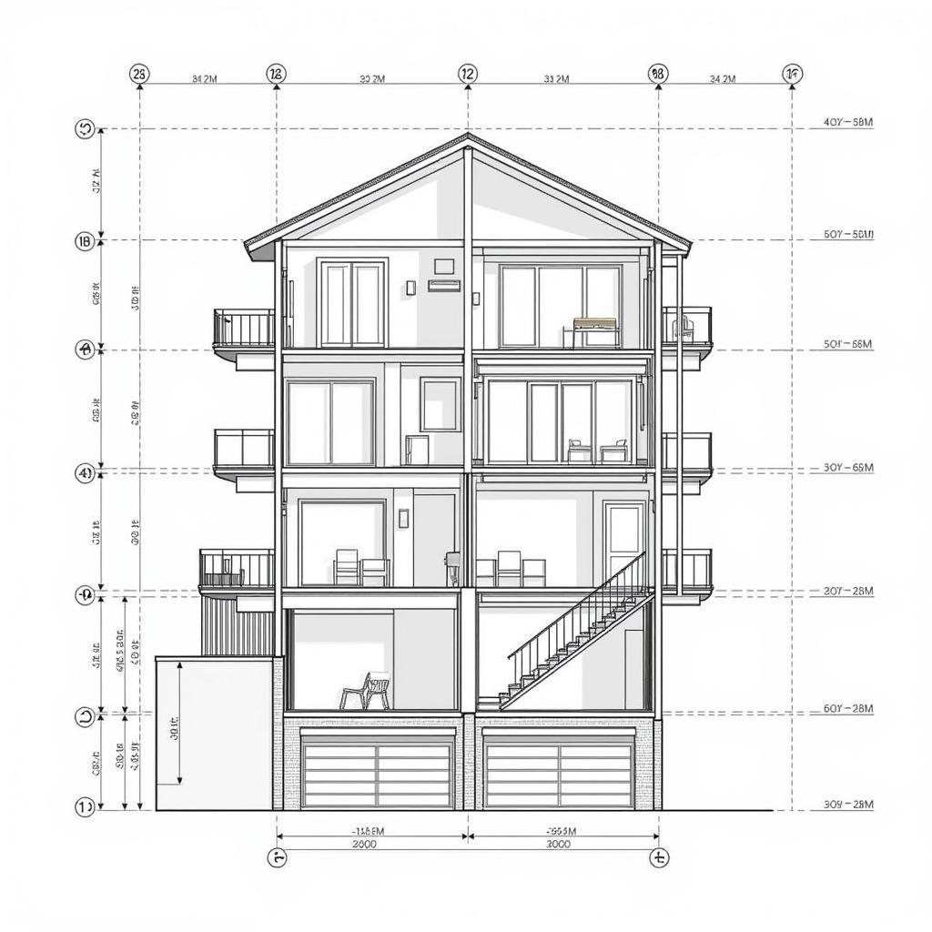 Bản vẽ CAD nhà phố 5x12m 4 tầng mặt cắt