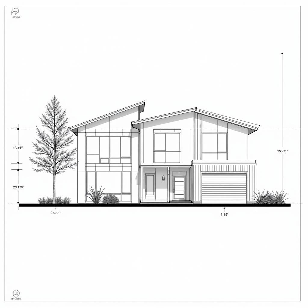 Bản vẽ CAD nhà phố 8m mặt tiền hiện đại