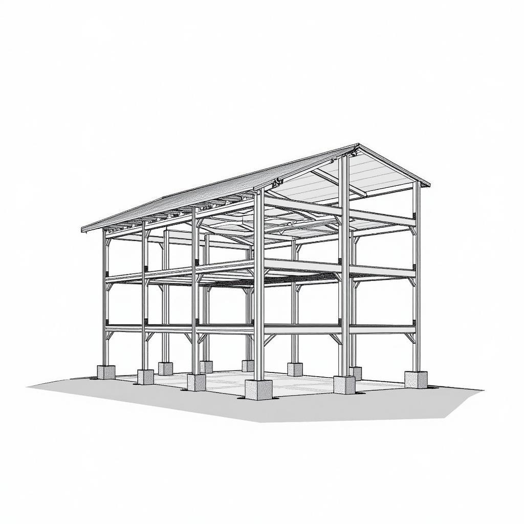 Bản vẽ CAD nhà thép tiền chế 3 tầng - Kết cấu tổng thể