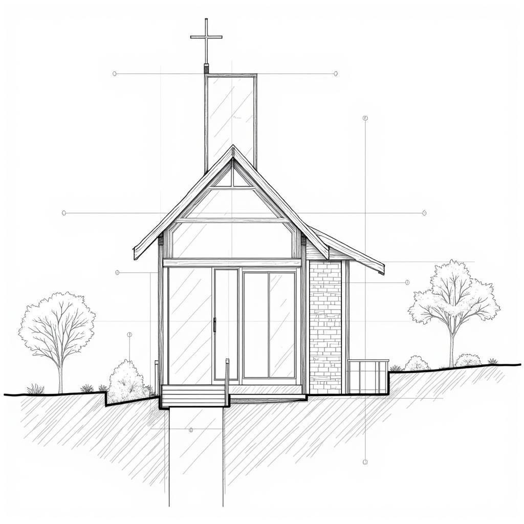 Bản vẽ CAD nhà thờ nhỏ mặt cắt