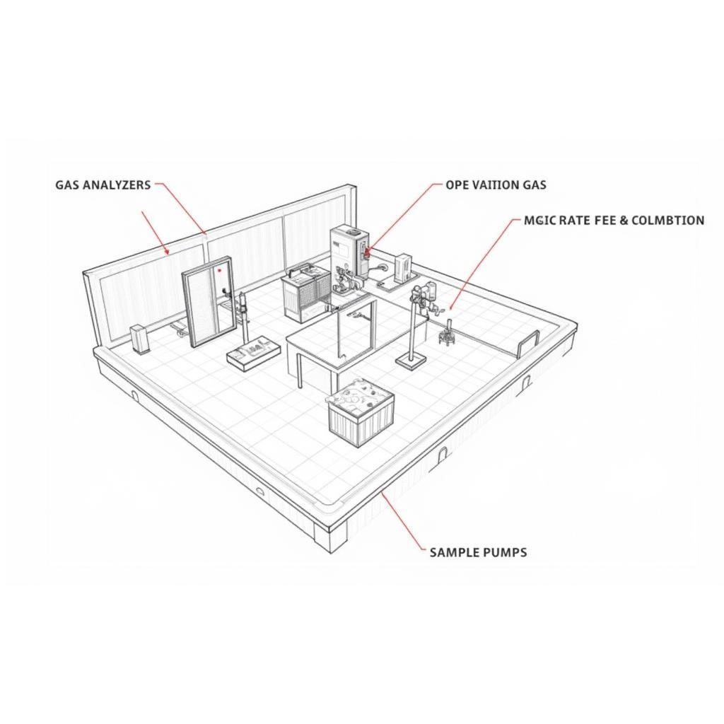 Bản vẽ CAD chi tiết thiết bị trên sàn thao tác lấy mẫu khí thải