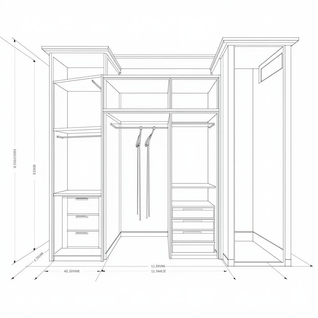 Bản vẽ CAD tủ quần áo âm tường hiện đại