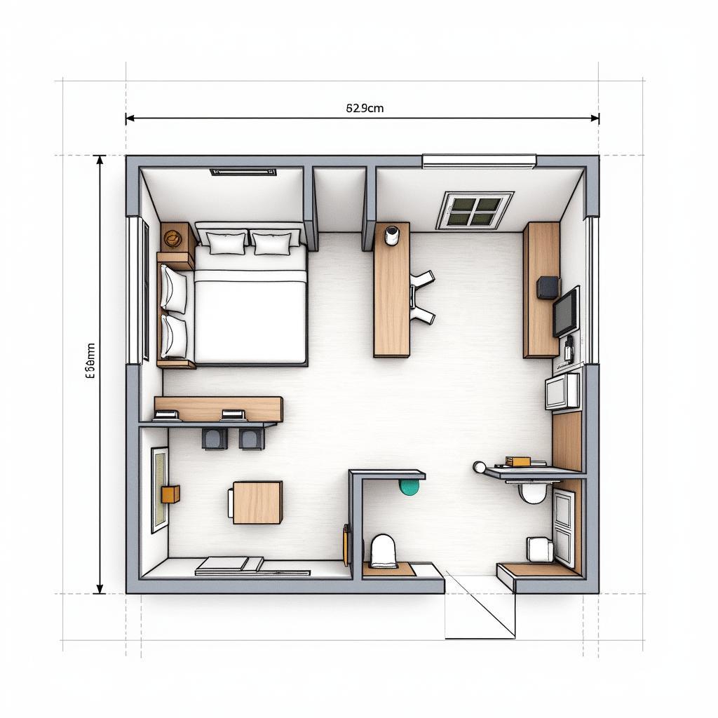 Bản vẽ fitout khách sạn 5 sao, thể hiện chi tiết bố trí phòng ngủ, phòng tắm, sảnh chờ.