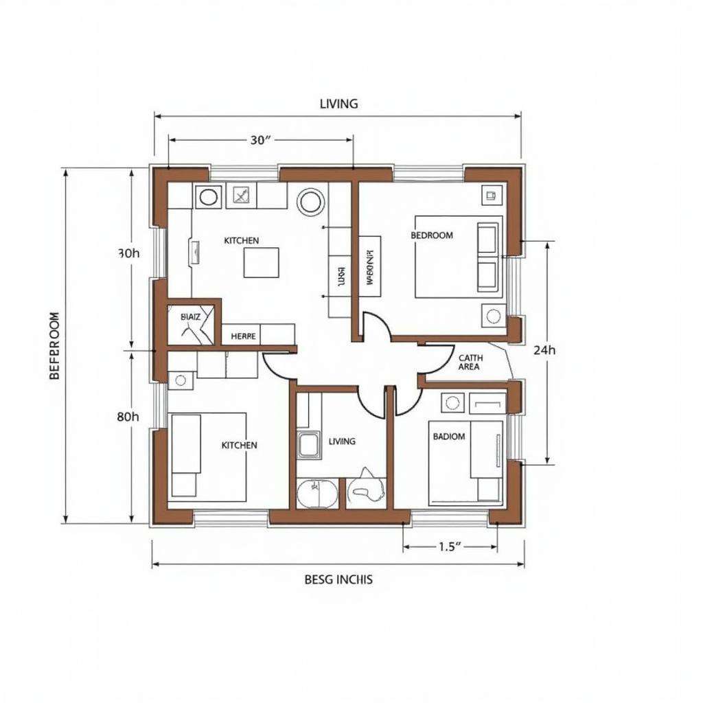 Bản vẽ nhà cấp 4 8x10m 2 phòng ngủ