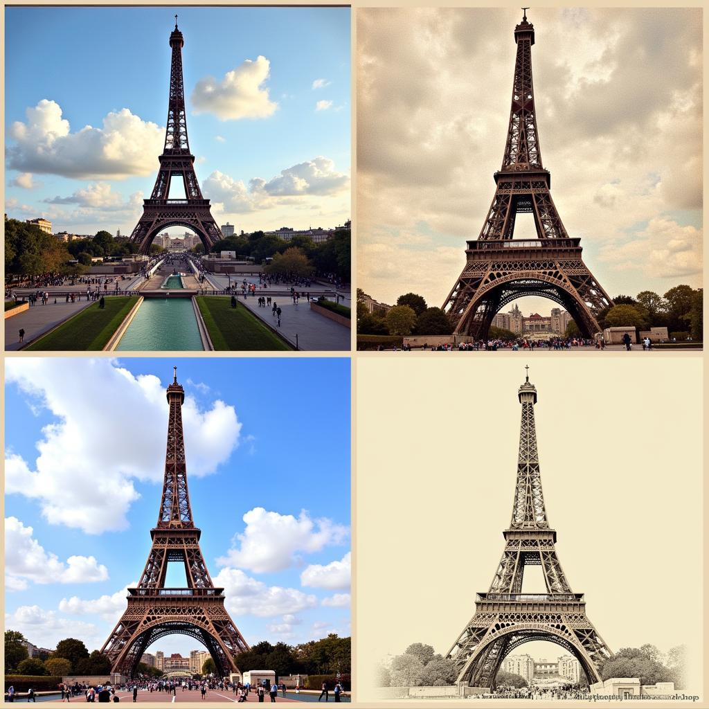 Các phong cách vẽ Tháp Eiffel khác nhau