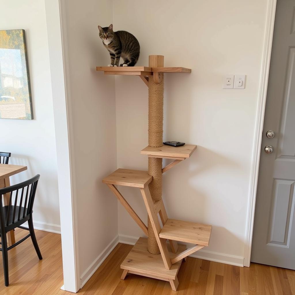 Hình ảnh một chiếc cat ladder hoàn thiện được làm từ gỗ tự nhiên