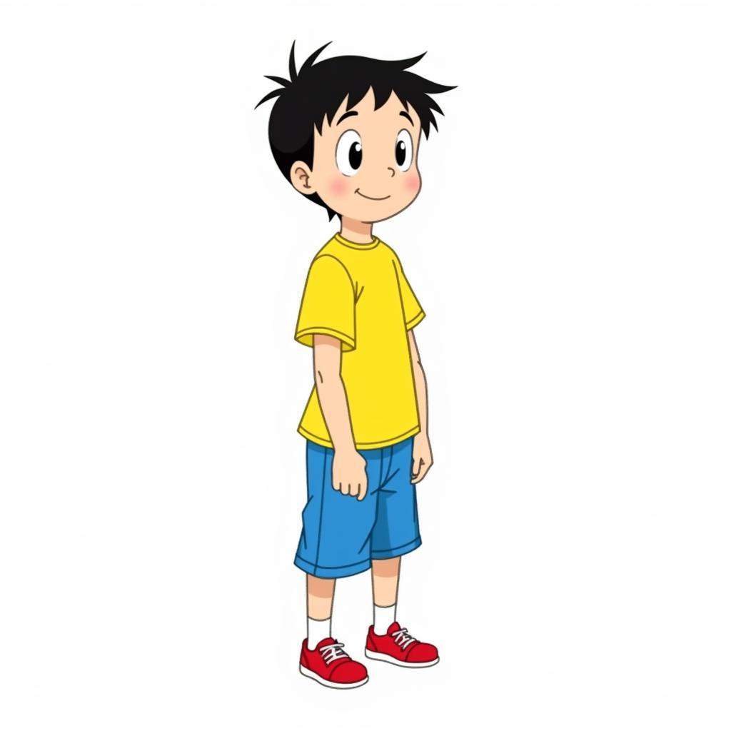 Hoàn thiện bức vẽ Nobita bằng cách tô màu cho quần áo và các chi tiết khác.