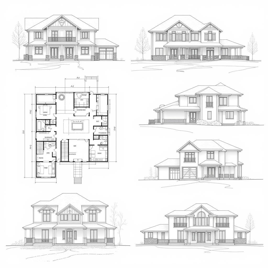 Mẫu bản vẽ CAD nhà vuông 2 tầng đẹp