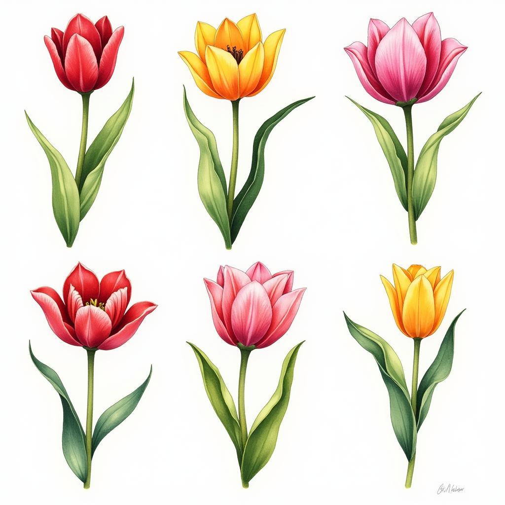 Sáng tạo với bông hoa tulip vẽ