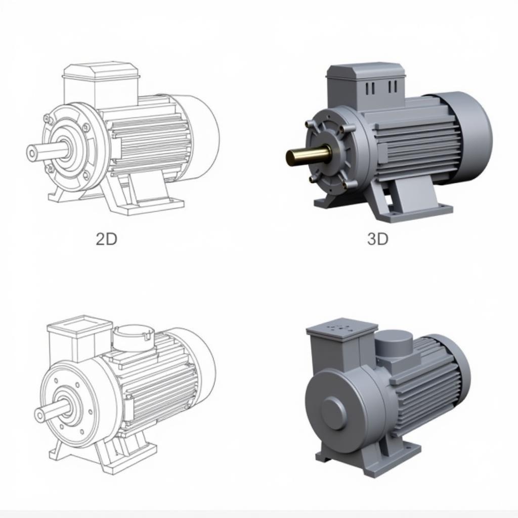 So sánh bản vẽ CAD 2D và 3D motor giảm tốc