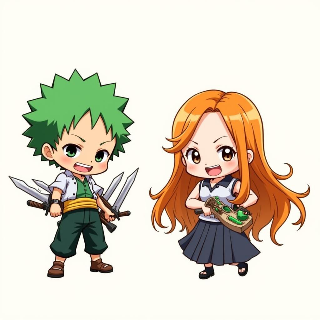 Vẽ One Piece Chibi Zoro và Nami