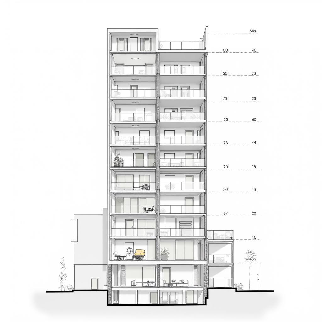 Bản vẽ CAD mặt cắt chung cư 15 tầng