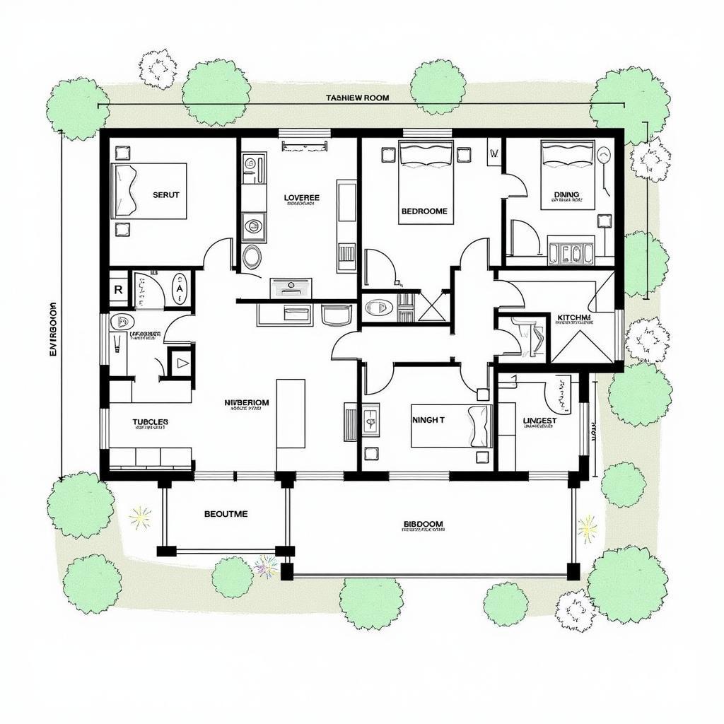 Bản vẽ CAD nhà cấp 4 3 phòng ngủ hiện đại