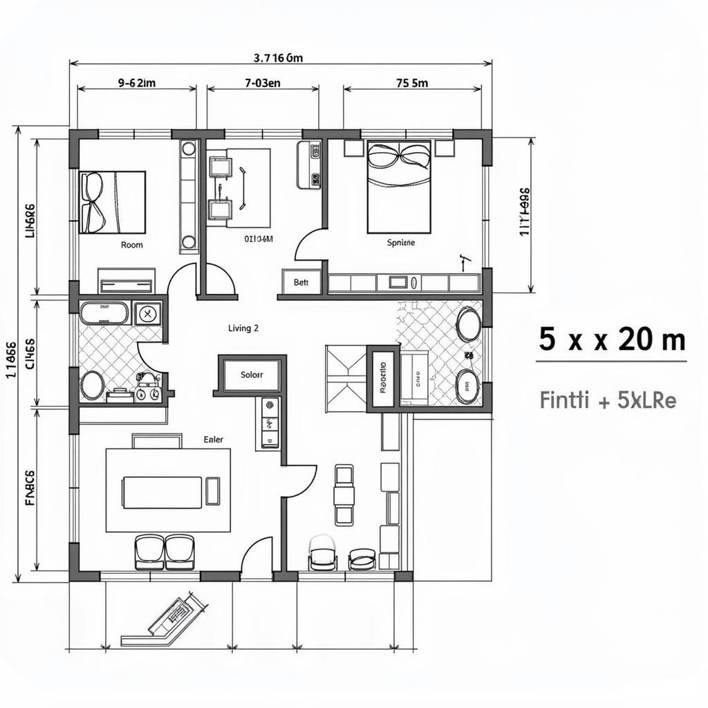 Bản vẽ CAD nhà cấp 4 5x20 hiện đại