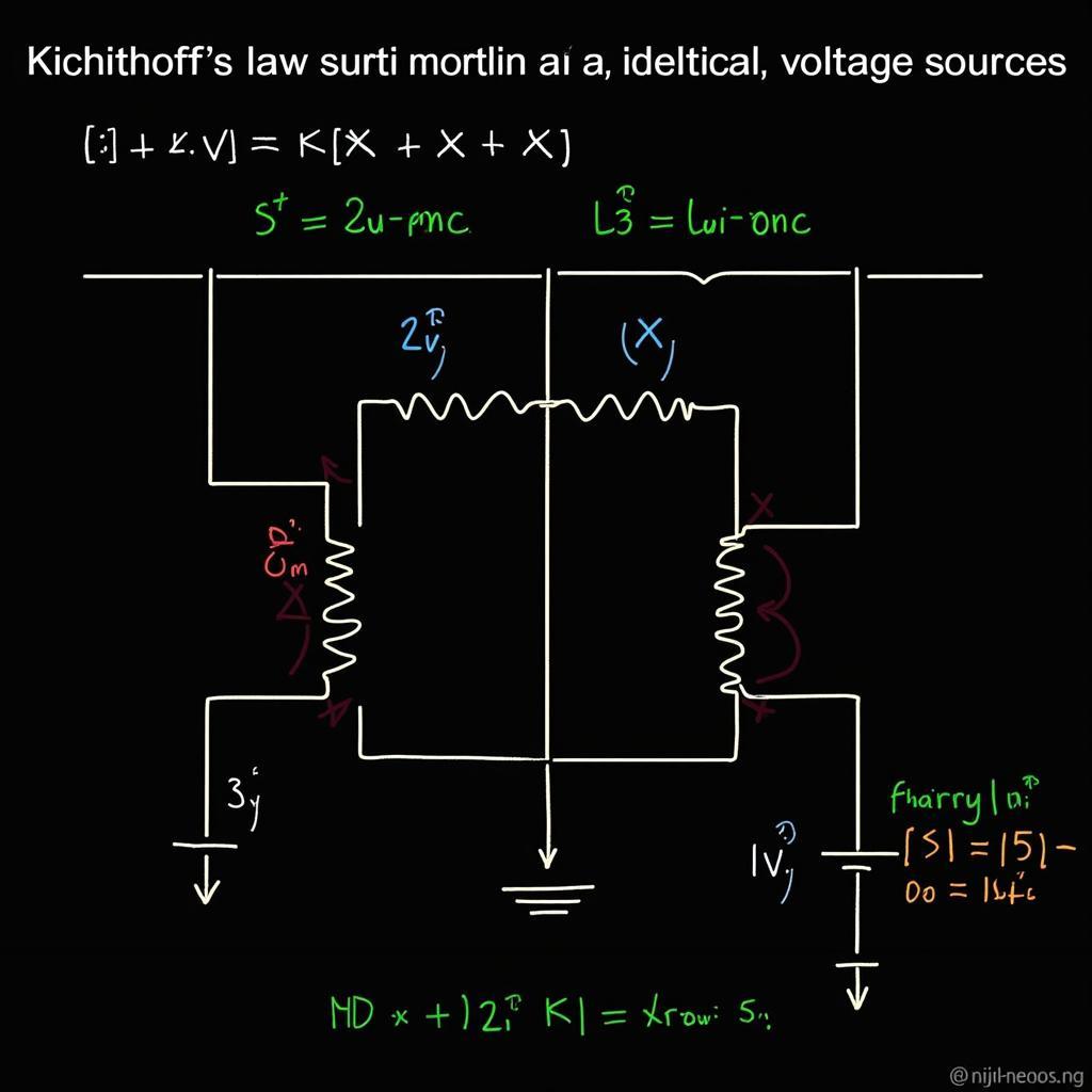 Minh họa Định luật Kirchhoff trong mạch điện có các nguồn giống nhau