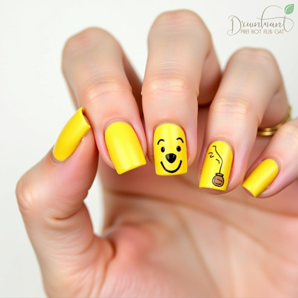 Hướng dẫn vẽ nail hoạt hình đơn giản với hình ảnh gấu Pooh đáng yêu