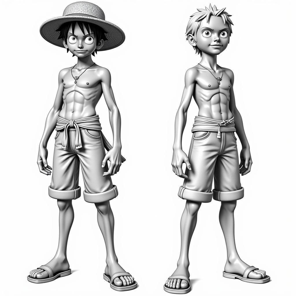 Phác thảo Luffy 3D góc nhìn chính diện