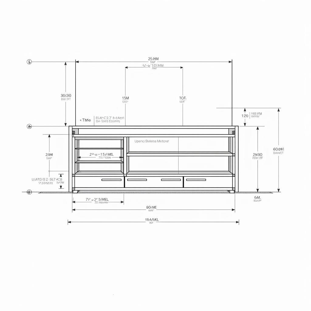 Bản vẽ Acad kệ tivi hiện đại với các chi tiết kích thước và vật liệu rõ ràng