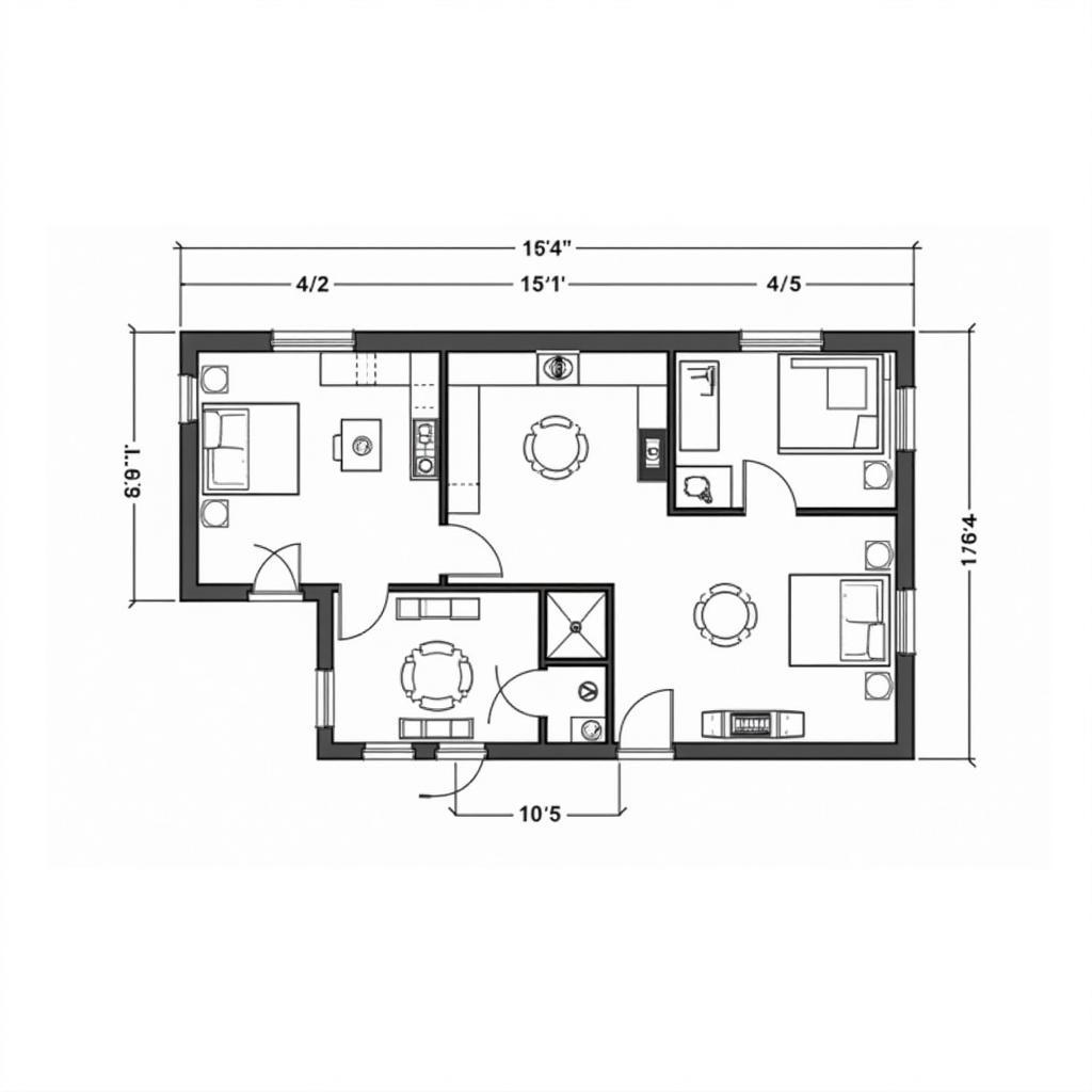 Bản vẽ AutoCAD nhà phố chữ L 2 tầng 65m2 - Mặt bằng