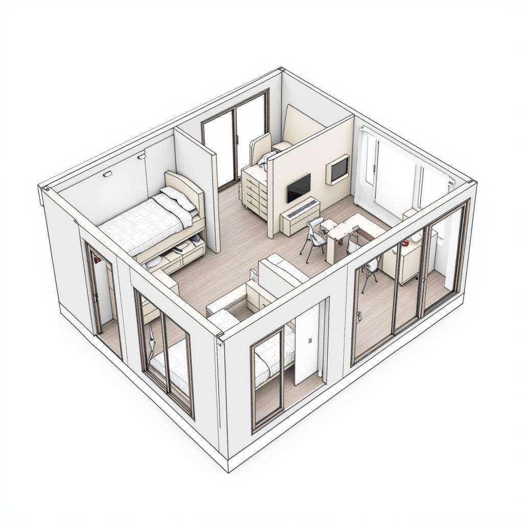 Bản vẽ CAD phòng trọ 5x30m nội thất