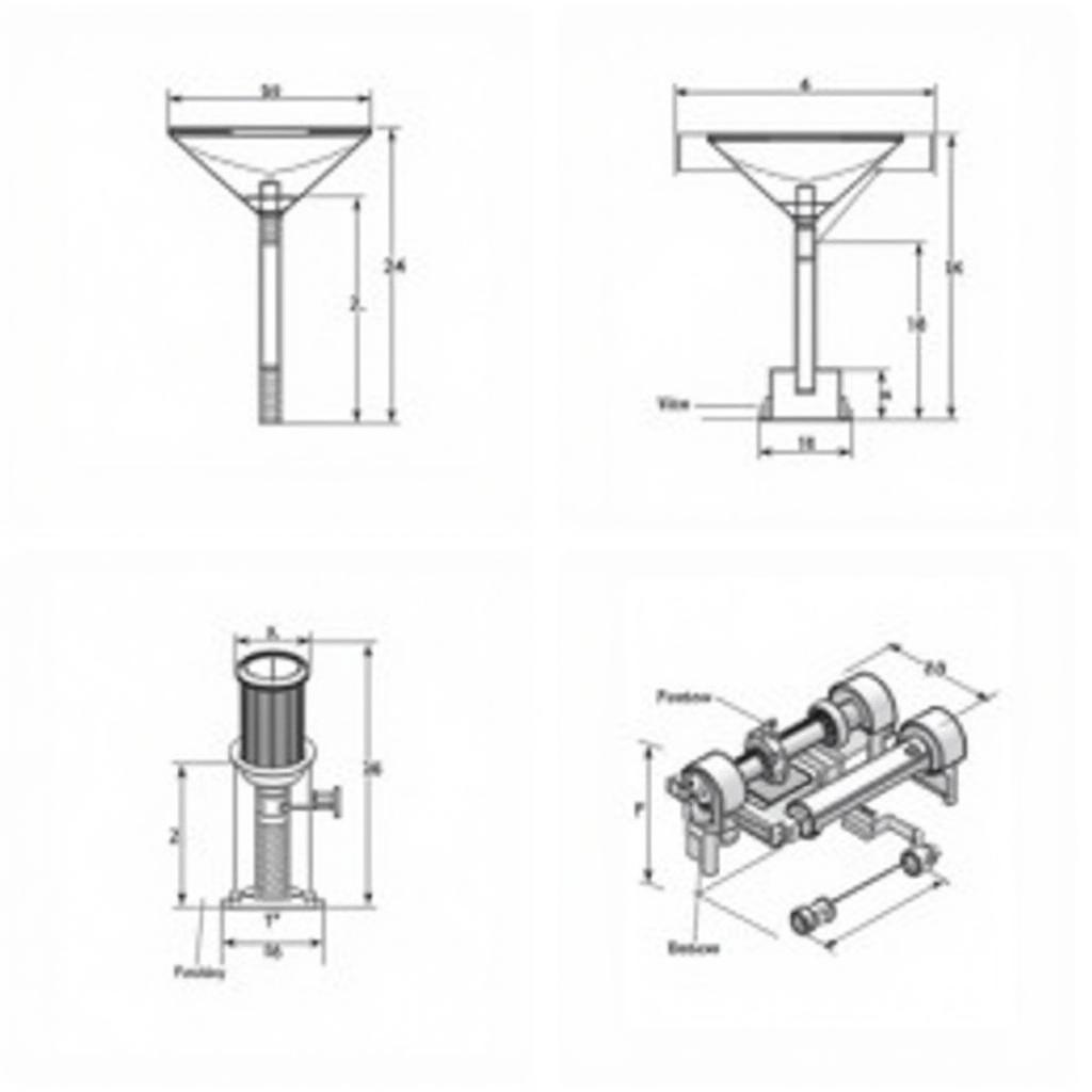 Các loại bản vẽ CAD phễu thu: 2D, 3D và bản vẽ lắp ráp.