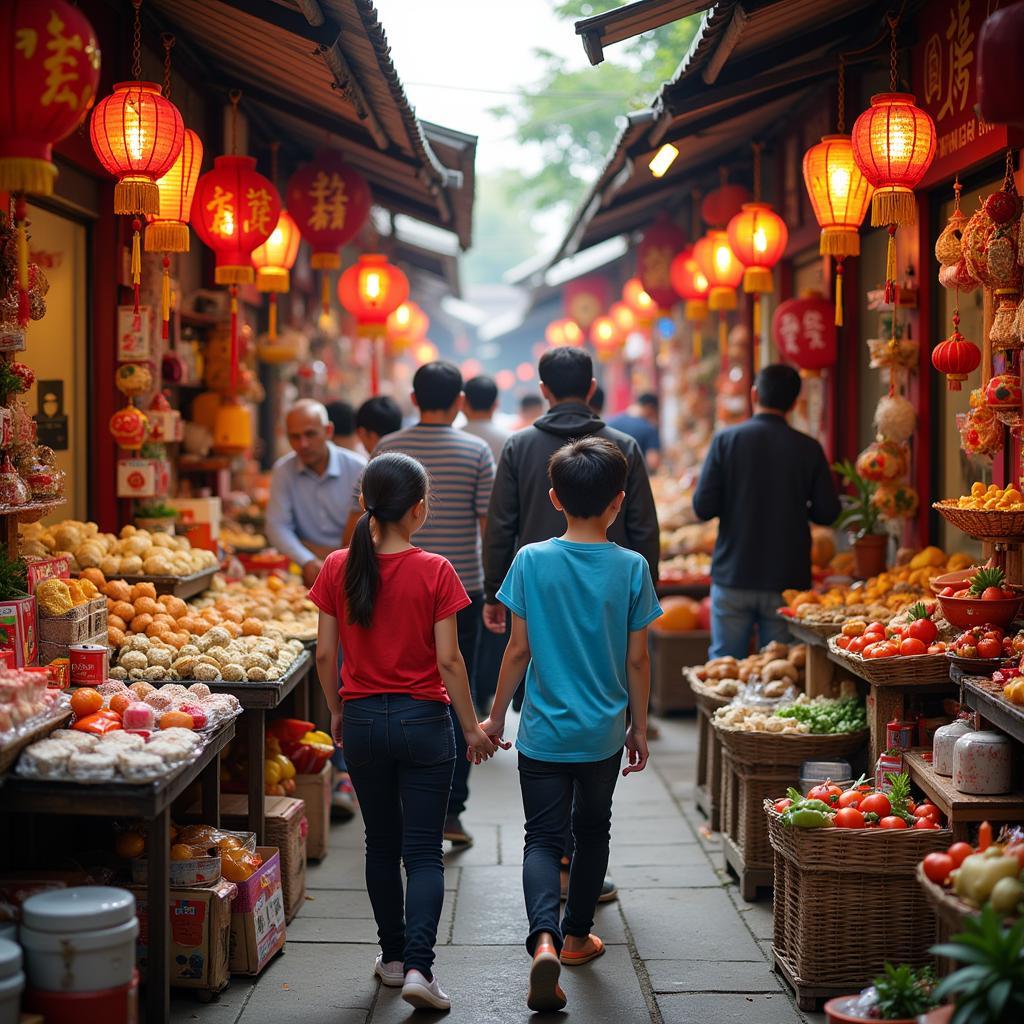 Vẽ Chợ Tết Mùa Xuân